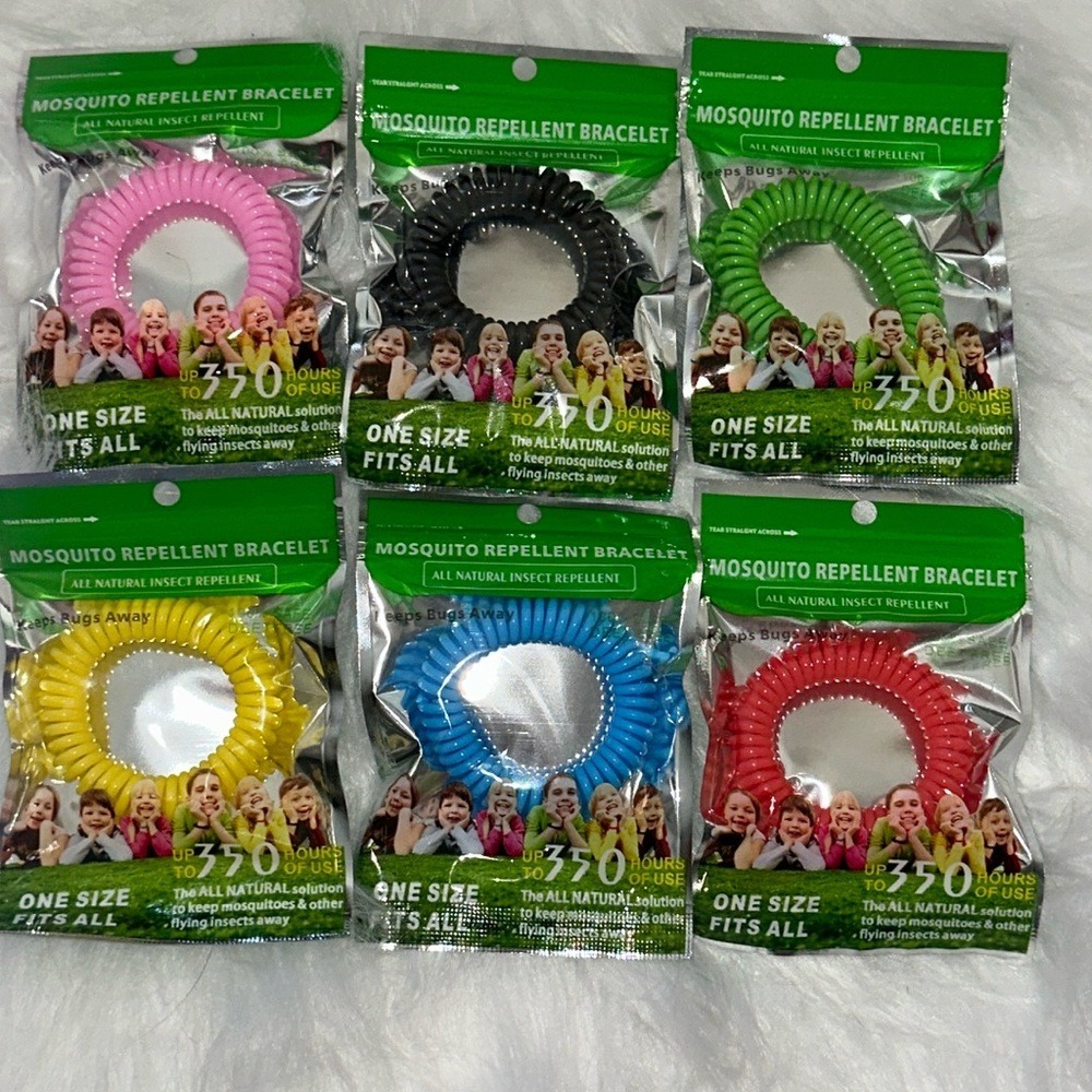 6 Pack All Natural Mosquito Repellent Bracelets DEET Free 350 Hours Multi-Color